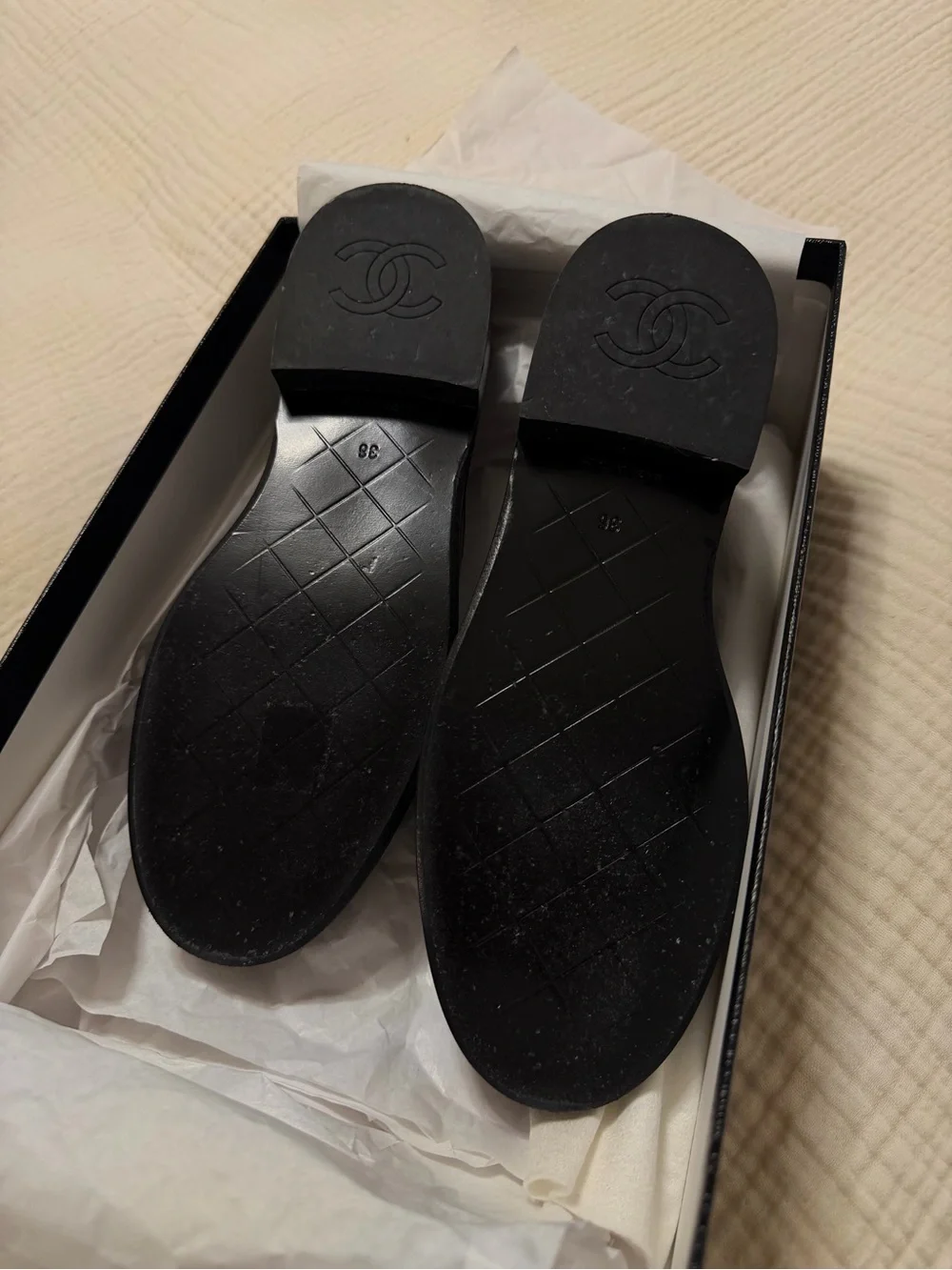 CHANEL Black Quilted Leather Loafers with Gold CC Emblem